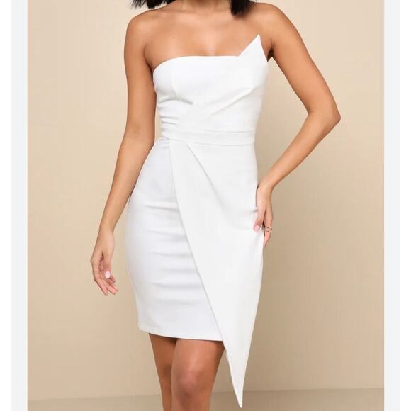 Lulus White Bodycon Strapless Dress Women’s Sz L Bridal Bride Bachelorette Party - Picture 1 of 14